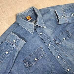 Vintage Big Ben Denim Pearl‎ Snap Shirt Men XL Faded Button Cotton Western Blue